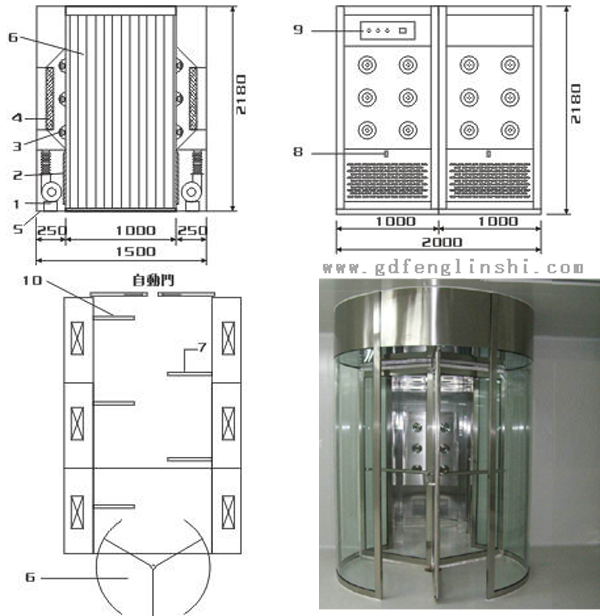 旋轉(zhuǎn)門風淋室結構圖